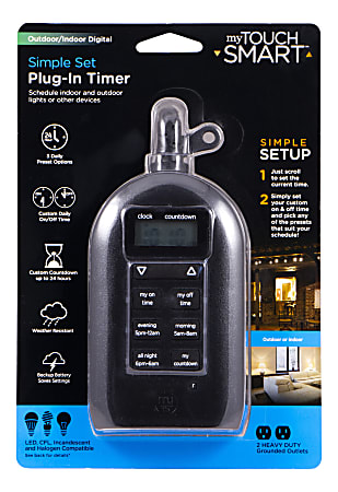 myTouchSmart Indoor/Outdoor Plug-In Simple Set Digital Timer, Black