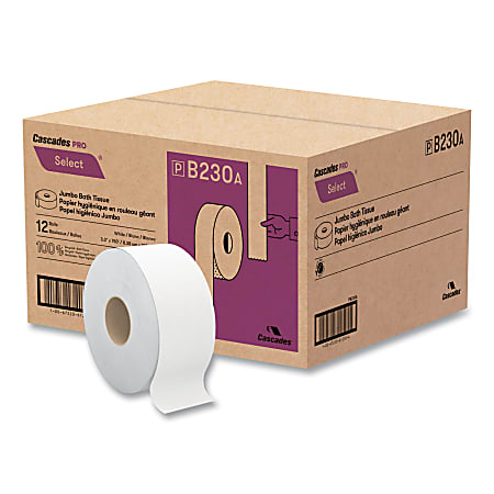 Cascades PRO Select&reg; Jumbo Bath Tissue, Septic Safe, 2-Ply, White, 3.3" x 750 ft, 12/Carton