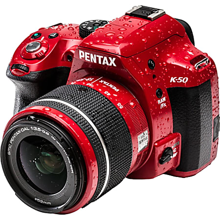 Pentax K-50 16.3 Megapixel Digital SLR Camera with Lens - 18 mm - 55 mm (Lens 1), 50 mm - 200 mm (Lens 2) - Red