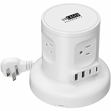 Uncaged Ergonomics Retractable Power Strip | Clutter-Free Power Strip with USB-C Fast Charging - 4 x AC Power, 2 x USB Type C, 2 x USB Type A - 6 ft Cord - 1625 W - Cube, Desktop, Countertop/Wall-mountable, Floor-mountable - White
