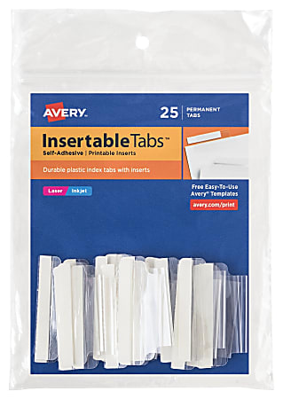 Avery® Insertable Self-Adhesive Index Tabs With Printable Inserts, 1.5", Clear, Pack Of 25