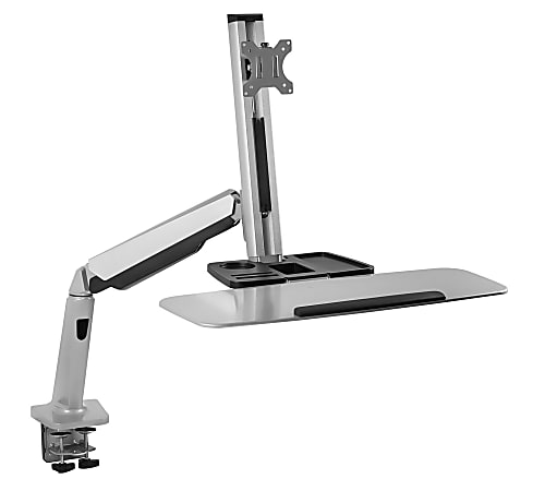 Mount-It! MI-7903 36"W Sit-Stand Workstation For Single Monitor And Keyboard, Silver