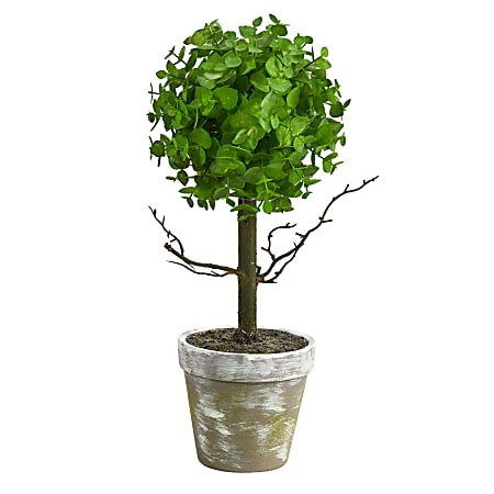 Nearly Natural Eucalyptus Topiary 15”H Artificial Tree With Planter, 15”H x 6”W x 6”D, Green/Black
