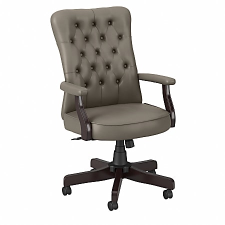 Bush® Business Furniture Arden Lane High-Back Tufted Office Chair With Arms, Washed Gray Leather, Standard Delivery