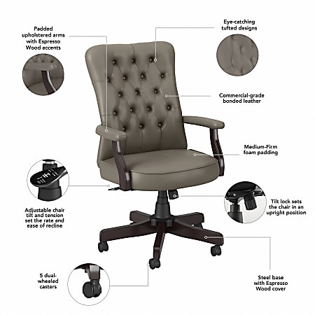 Bush Business Furniture Arden Lane Bonded Leather High Back Tufted Office Chair With Arms Washed Gray Standard Delivery Office Depot