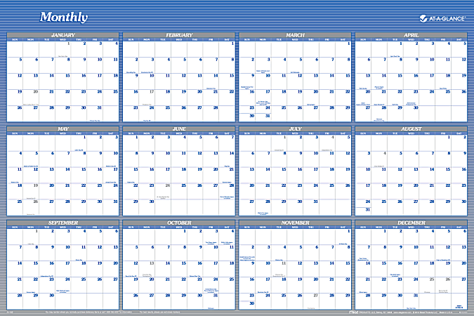 AT-A-GLANCE® Erasable/Reversible Wall Planner, 48" x 32", Blue/Gray, January-December 2014