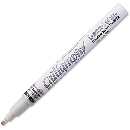 Marvy DecoColor Calligraphy Paint Marker - 2 mm Point Size - Chisel Point Style - Metallic Silver Oil Based Ink - 1 Each