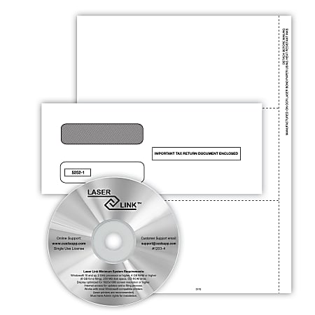 ComplyRight® 1099-MISC Recipient Copy Only Tax Form Set, Blank with Backer, 3-Up, with Envelopes & LaserLink Software, Pack of 50