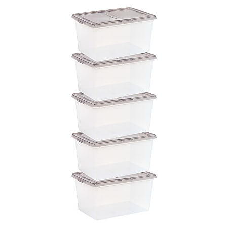 Iris® Snap Top Storage Boxes, 14.5 Gallon, Clear, Set Of 5 Boxes