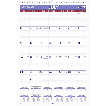 2023-2024 AT-A-GLANCE® Academic Monthly Wall Calendar, 15-1/2" x 22-3/4", July 2023 to June 2024, AY328