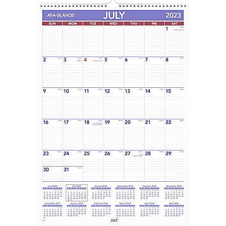 2023-2024 AT-A-GLANCE® Academic Monthly Wall Calendar, 15-1/2" x 22-3/4", July 2023 to June 2024, AY328