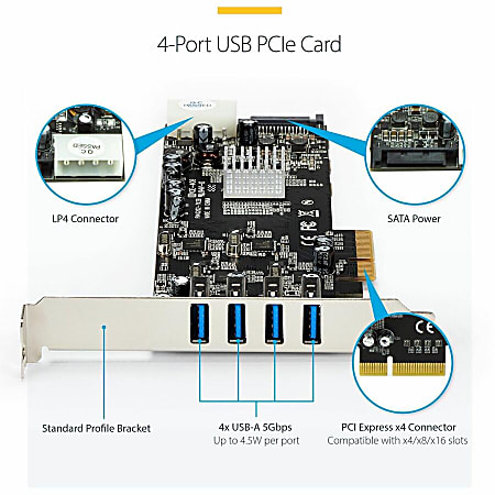StarTech.com 4 Port PCI Express PCIe SuperSpeed USB 3.0 Card