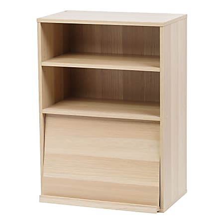 IRIS 33"H Open Wood-Shelf With Pocket Door, Light Brown