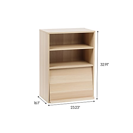 Iris 33 H Open Wood Shelf With Pocket, Dark Brown Wood Open Bookcase Door