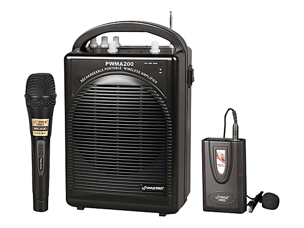 PylePro PWMA200 Rechargeable Portable PA System With Wireless Lavalier/Headset Microphone and 1 Wired Microphone, Black