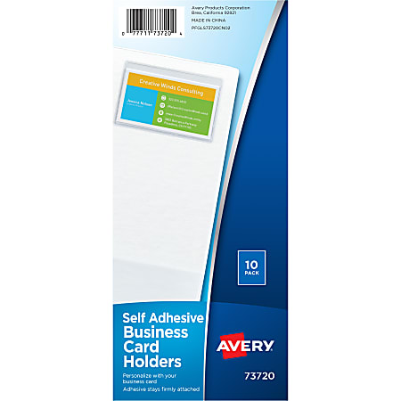 Avery® Self-Adhesive Top Load Business Card Holders, Holds 2" x 3.5" Cards, Clear, Pack Of 10