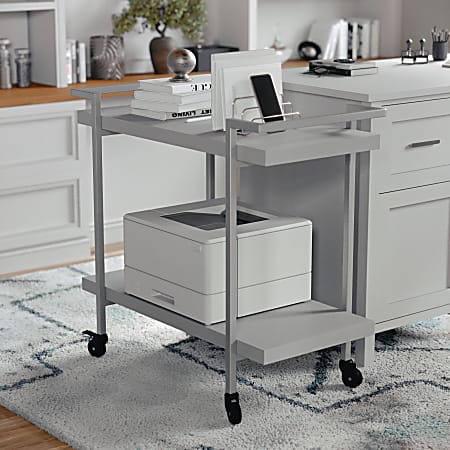 Martha Stewart Liam 2-Tier Office Storage And Printer Cart, Gray/Brushed Nickel