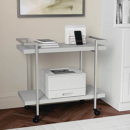 Printer Cart With Wheels Free Shipping! Liam 2-Tier Gray Mobile Office Storage And Printer Cart With Brushed Nickel Frame Martha Stewart