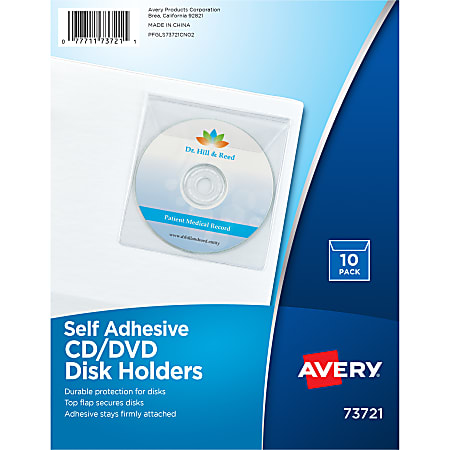 Avery® Self-Adhesive CD/DVD Top Load With Flap Storage Pages, Clear, Pack of 10