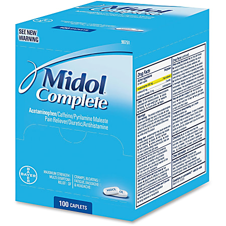 Midol Complete Pain Reliever Caplets - For Menstrual Cramp, Backache, Muscular Pain, Headache, Bloating - 100 / Box