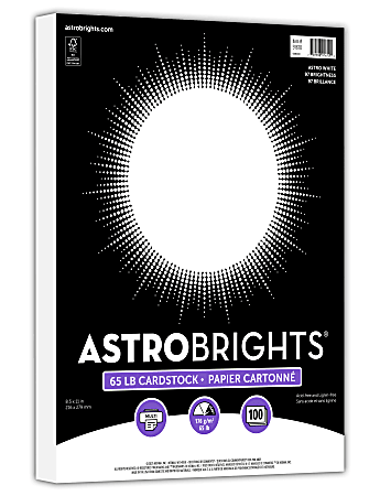 Astrobrights Cardstock, Astro White, Letter (8-1/2" x 11"), 65 Lb, Pack Of 100 Sheets