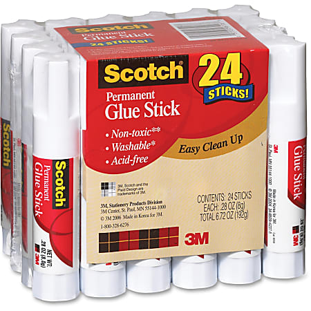 Scotch Permanent Glue Sticks .28 Oz 24 PK Washable Non-toxic for