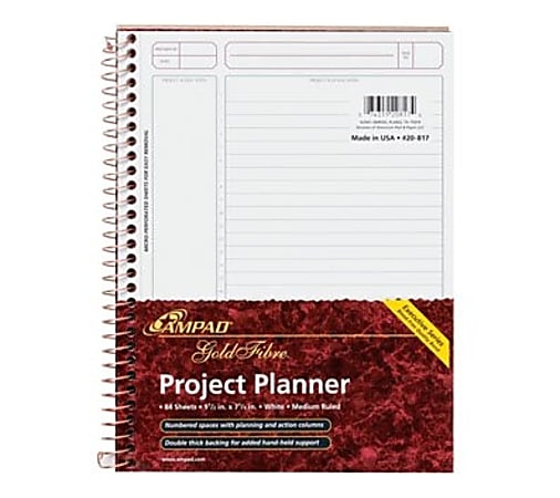 TOPS Ampad Gold Fibre Project Planner, 9 1/2" x 7 1/4", Assorted Colors