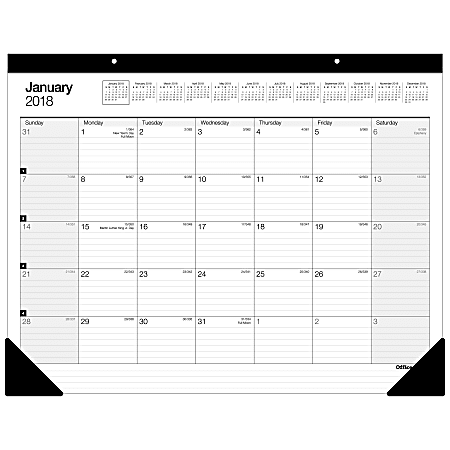 Office Depot® Brand Large Monthly Desk Pad Calendar, 22" X 17", 30% Recycled, White, January To December 2018 (SP24D00-18)