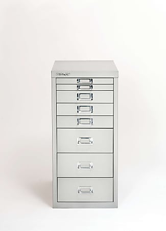 Bisley 15"D Vertical 8-Drawer Under-Desk Storage Cabinet, Metal, Silver