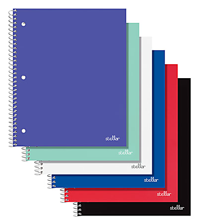 Office Depot® Brand Stellar Poly Notebook, 8-1/2" x 11",1 Subject, College Ruled, 80 Sheets, Assorted Colors, Pack Of 8 Notebooks