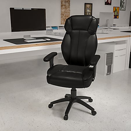 Flash Furniture Ergonomic LeatherSoft Faux Leather High Back Reclining  Swivel Chair Black - Office Depot