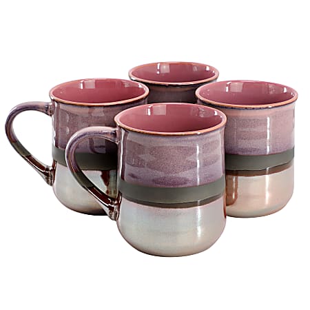 Gibson Home Copper Tonal 4-Piece Stoneware Cup Set, 18 Oz, Rose
