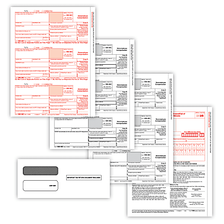 ComplyRight® 1099-NEC Tax Forms Set, 5-Part, 3-Up, Copies A/B/C, 8-1/2" x 11", with Envelopes, Pack Of 100