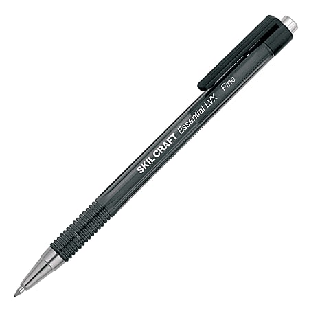 SKILCRAFT® AbilityOne Essential LVX Ballpoint Pens, Fine Point, Translucent Barrel, Black Ink, Pack Of 12 Pens