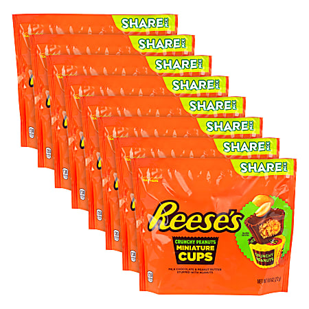 Reese's Crunchy Peanuts Miniature Cups Pouches, 9.6 Oz, Pack Of 8 Pouches