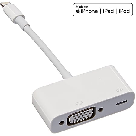 4XEM 8 Pin Lightning to VGA Adapter for Apple iPhone/iPad/iPod with HD 1080p support - MFI Certified - MFi Certified Lightning to VGA adapter for Apple iPad, iPhone, iPod 1 x Lightning Male Proprietary Connector - 1 x HD Female VGA connector