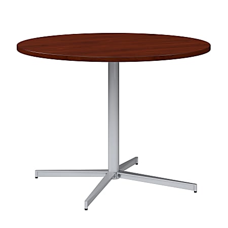 Bush Business Furniture 42-inch Round Conference Table with Metal Base, Hansen Cherry/Cool Gray Metallic, Standard Delivery