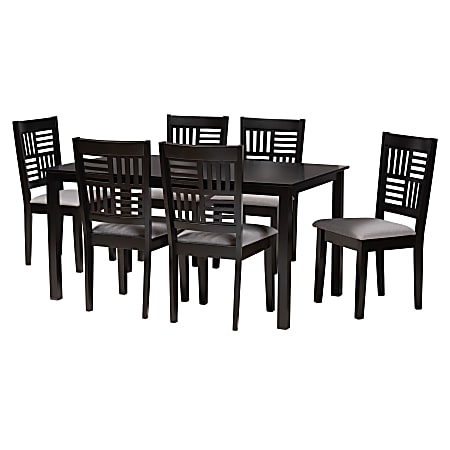 Baxton Studio Deanna Modern 7-Piece Dining Set, 29-3/16”H x 59-1/16”W x 35-7/16”D, Gray/Dark Brown