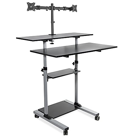 Mount-It! MI-7972 Mobile Standing Desk Workstation, With Dual-Monitor Mount, 72-1/4"H x 39-1/2"W x 26"D, Silver