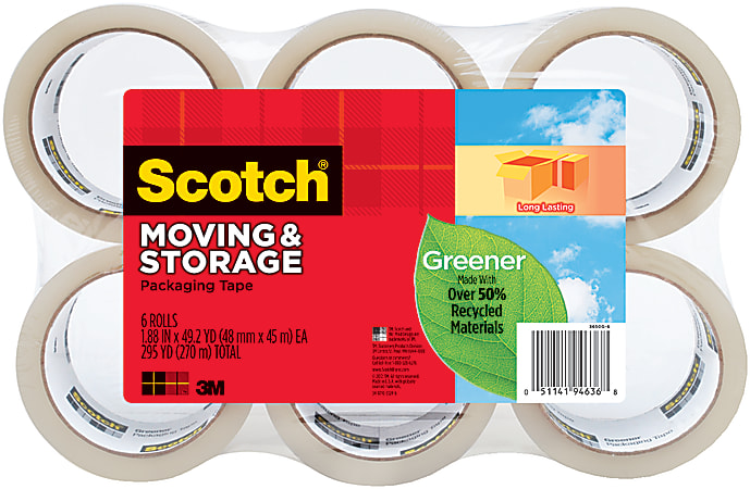 Scotch® Long Lasting Storage Packaging Tape, 1-7/8" x 49.2 Yd., Pack Of 6 Rolls