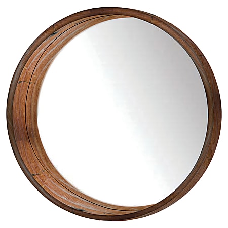 PTM Images Framed Mirror, Round Wall, 24"H x 24"W, Natural Brown