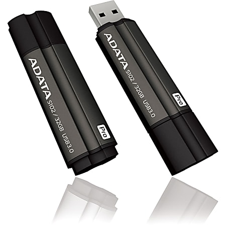 Adata 32GB Superior S102 Pro USB 3.0 Flash Drive - Arc-shape - 32 GB - USB 3.0 - 100 MB/s Read Speed - 50 MB/s Write Speed - Titanium Gray - Lifetime Warranty