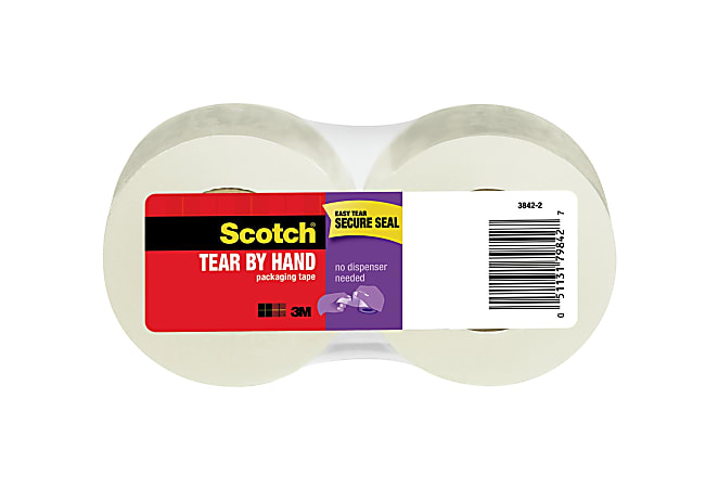 Scotch® Tear-By-Hand Tape, 2" x 50 Yd., Clear, Pack Of 2 Rolls