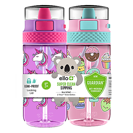 Ello Stratus Kids Tritan Water Bottles, 16 Oz, Unicorn/Treats, Set Of 2 Bottles