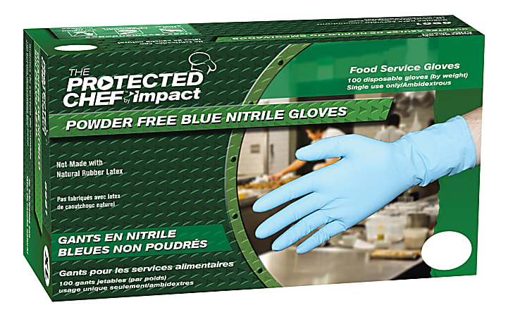 Protected Chef General Purpose Nitrile Gloves - Medium Size - Unisex - For Right/Left Hand - Blue - Disposable, Powder-free, Comfortable - For Cleaning, Food Handling - 100 / Box - 3.5 mil Thickness