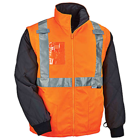 Ergodyne GloWear® 8287 Type R Class 2 High-Visibility Thermal Jacket With Removable Sleeves, Large, Orange
