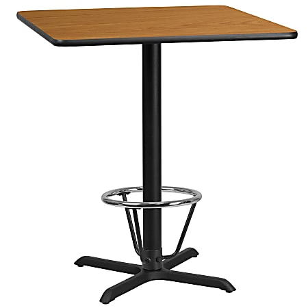 Flash Furniture Square Laminate Table Top With Bar Height Table Base And Foot Ring, 43-3/16”H x 36”W x 36”D, Natural