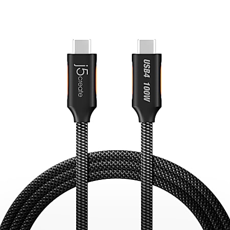 j5Create USB4 Gen 3 Full-Featured USB-C Braided Cable, 3.9', Black, JUCX27L12