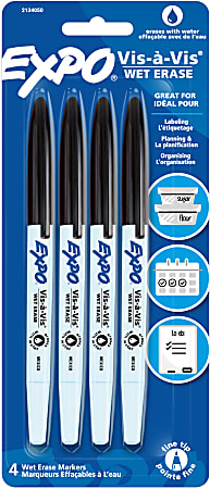 Expo® Vis-A-Vis Wet-Erase Fine-Tip Markers, Gray Barrel, Black Ink, Set Of 4 Markers