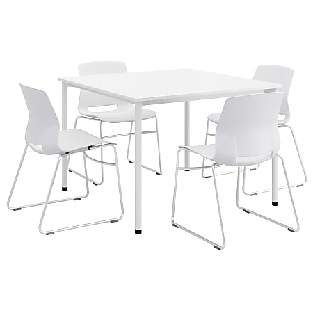 KFI Studios Dailey Square Dining Set With Sled Chairs, White